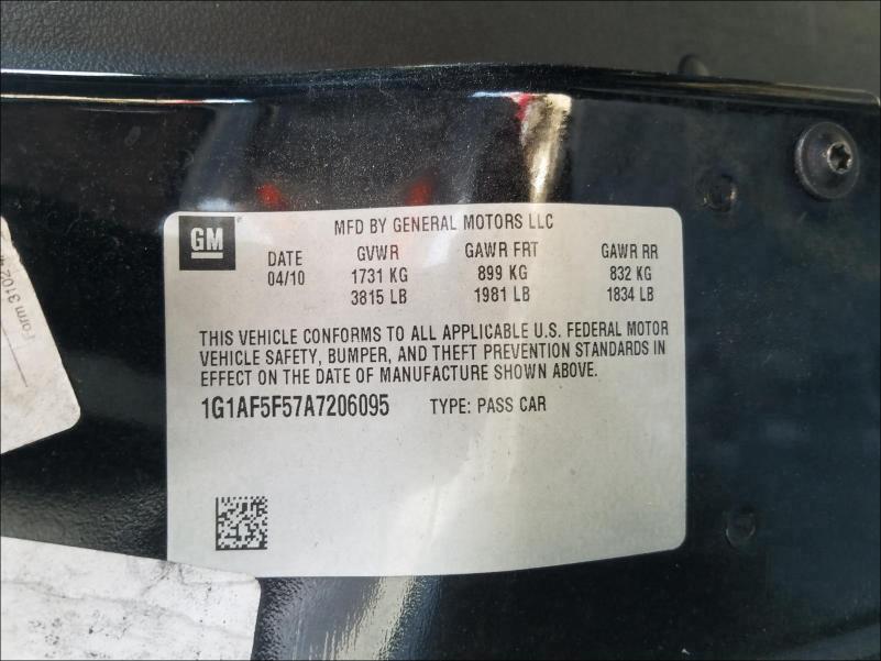2010 CHEVROLET COBALT 2LT 1G1AF5F57A7206095