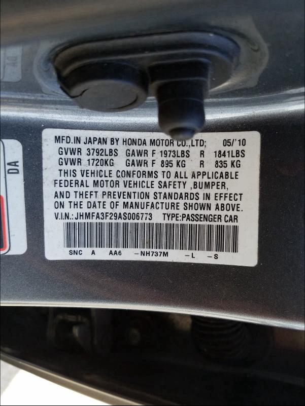 2010 HONDA CIVIC HYBR JHMFA3F29AS006773