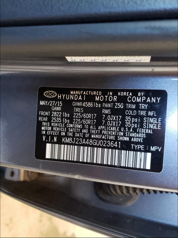 2016 HYUNDAI TUCSON SE KM8J23A48GU023641