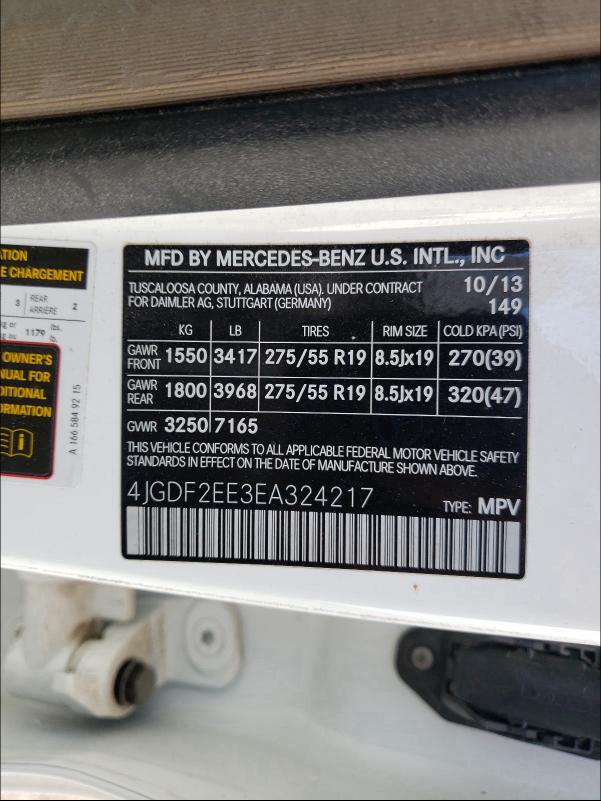 2014 MERCEDES-BENZ GL 350 BLU 4JGDF2EE3EA324217