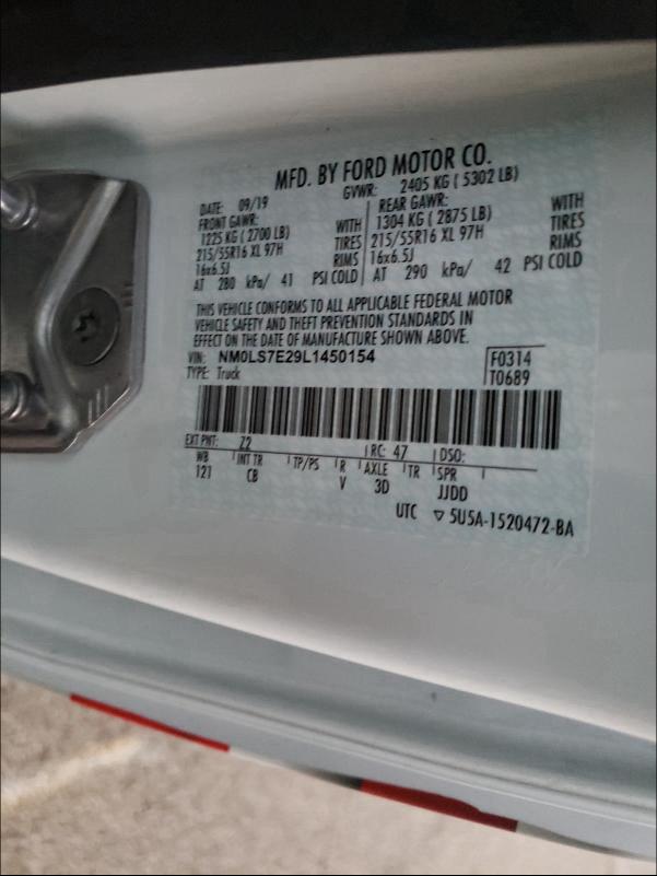 2020 FORD TRANSIT CO NM0LS7E29L1450154