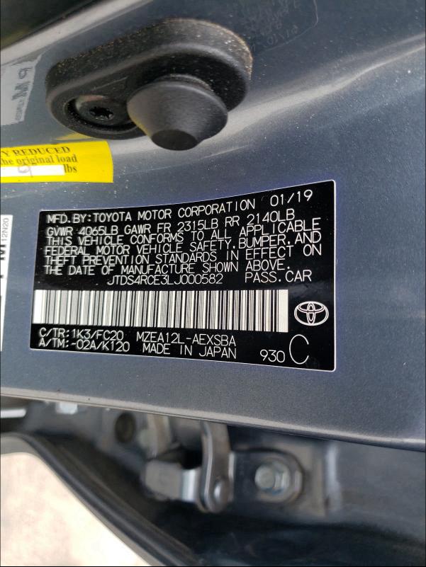 JTDS4RCE3LJ000582 2020 Toyota Corolla Se 2.0L