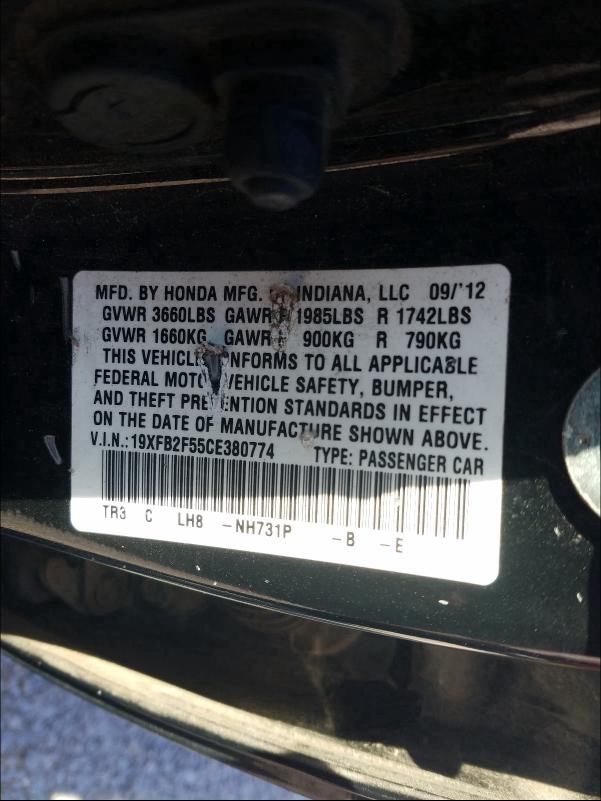 2012 HONDA CIVIC LX 19XFB2F55CE380774