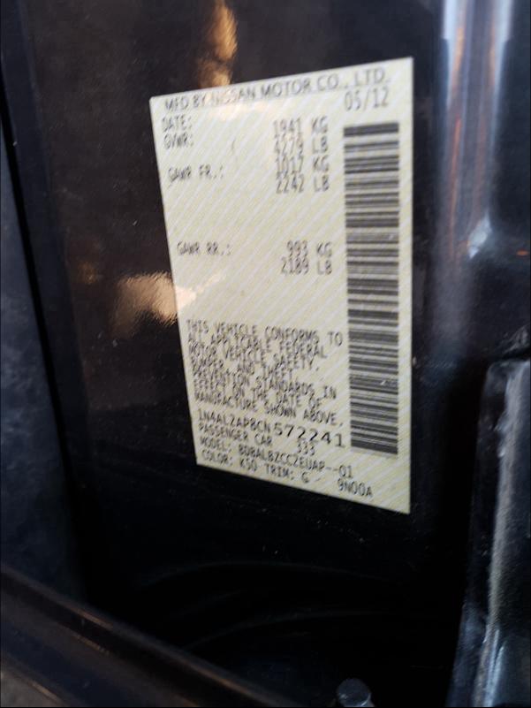 2012 NISSAN SENTRA 1N4AL2AP8CN572241