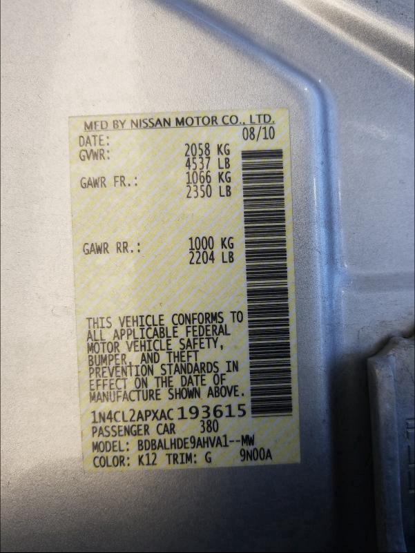 2010 NISSAN ALTIMA HYB 1N4CL2APXAC193615