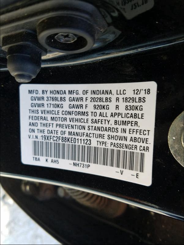 2019 HONDA CIVIC SPOR 19XFC2F88KE011123