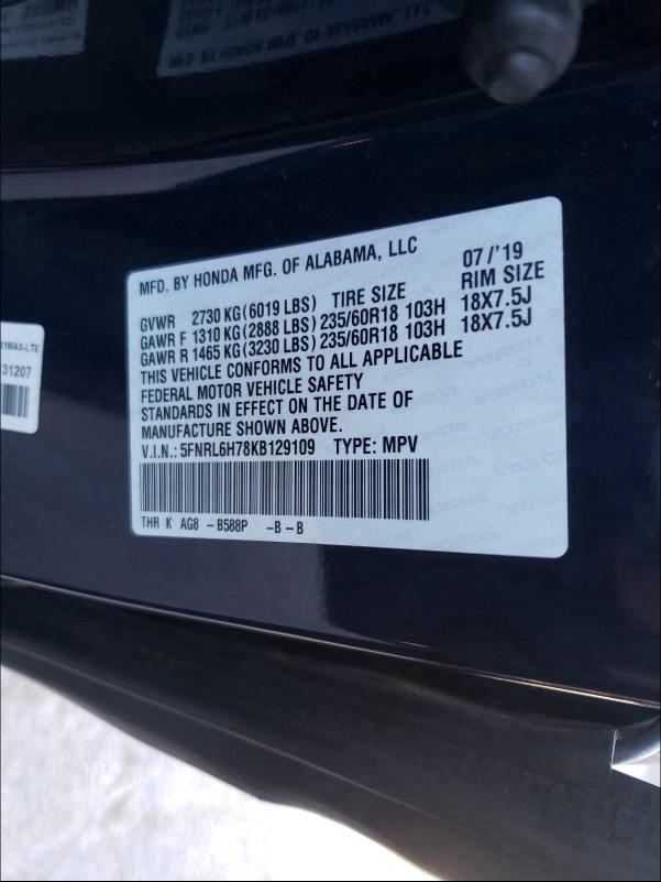 2019 HONDA ODYSSEY EX 5FNRL6H78KB129109