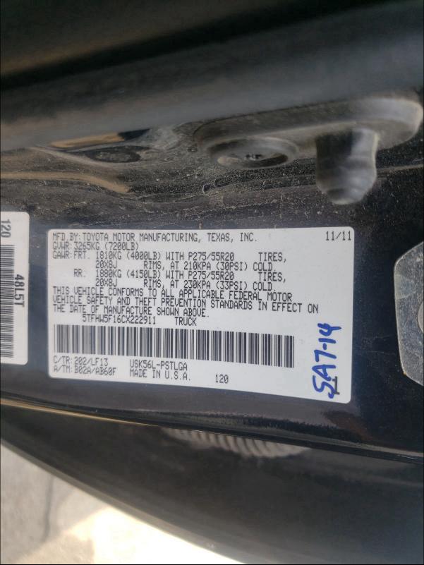 2012 TOYOTA TUNDRA CRE 5TFHW5F16CX222911