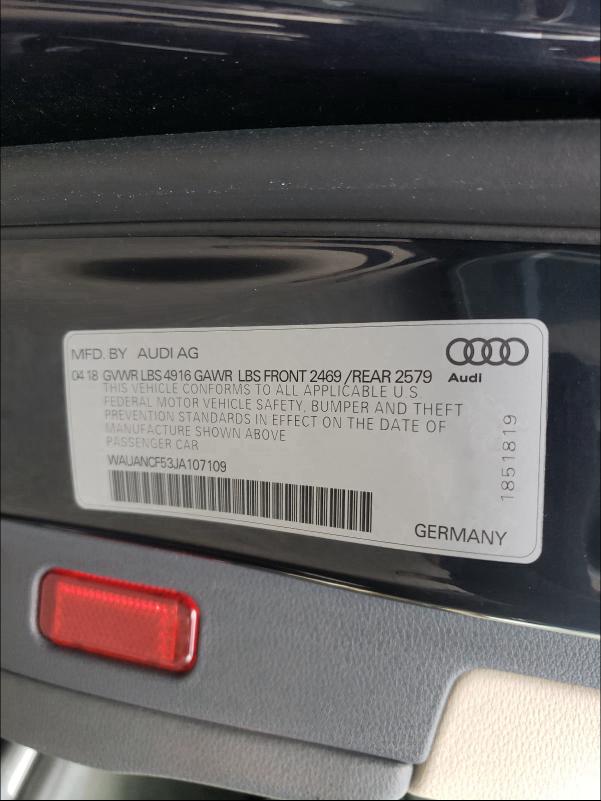 2018 AUDI A5 PREMIUM WAUANCF53JA107109