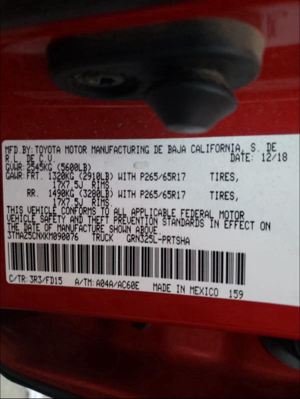2019 TOYOTA TACOMA DOU 3TMAZ5CNXKM090076
