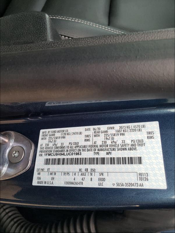 2020 FORD ESCAPE SEL 1FMCU9H94LUC01983