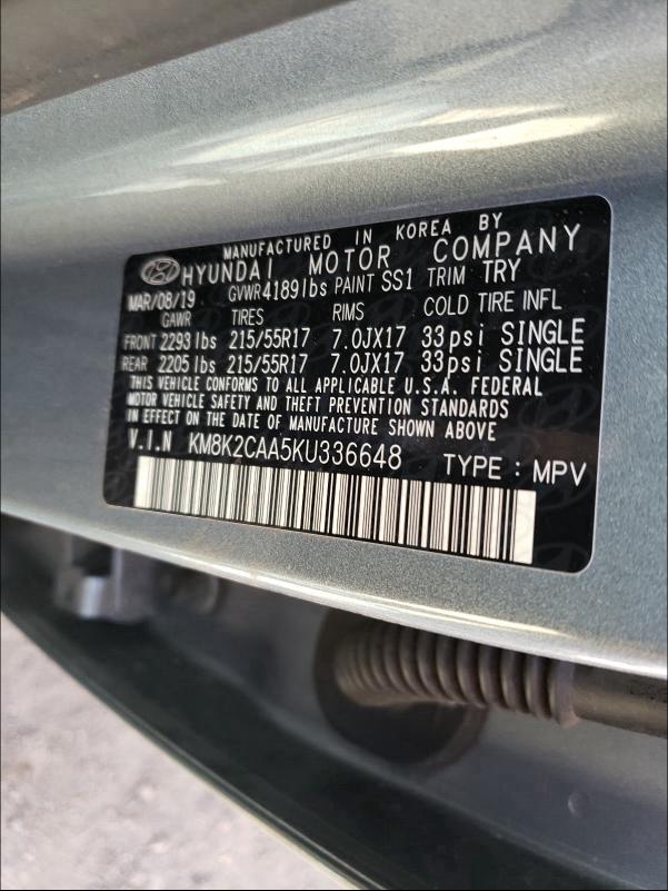 2019 HYUNDAI KONA SEL KM8K2CAA5KU336648