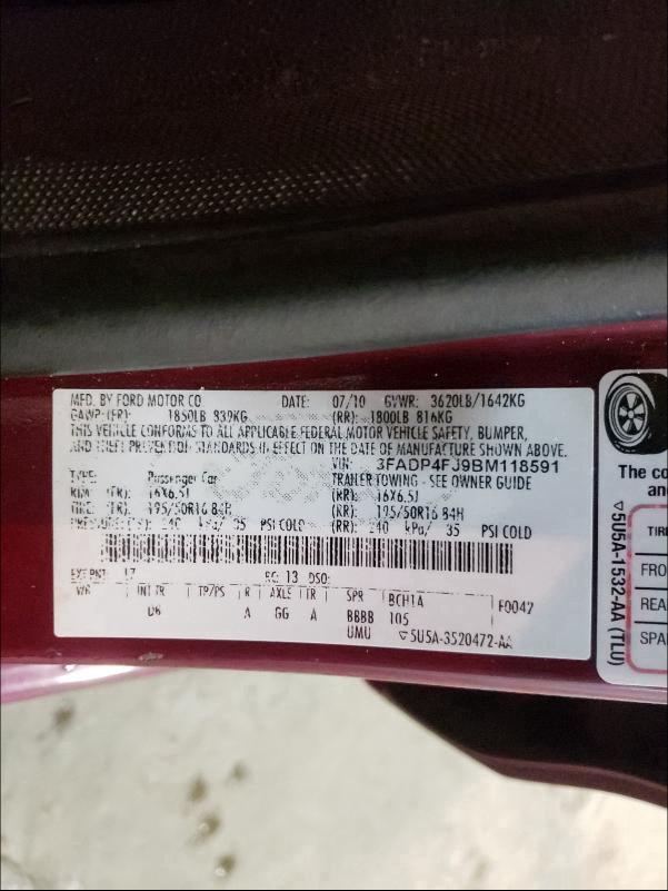 2011 FORD FIESTA SES 3FADP4FJ9BM118591