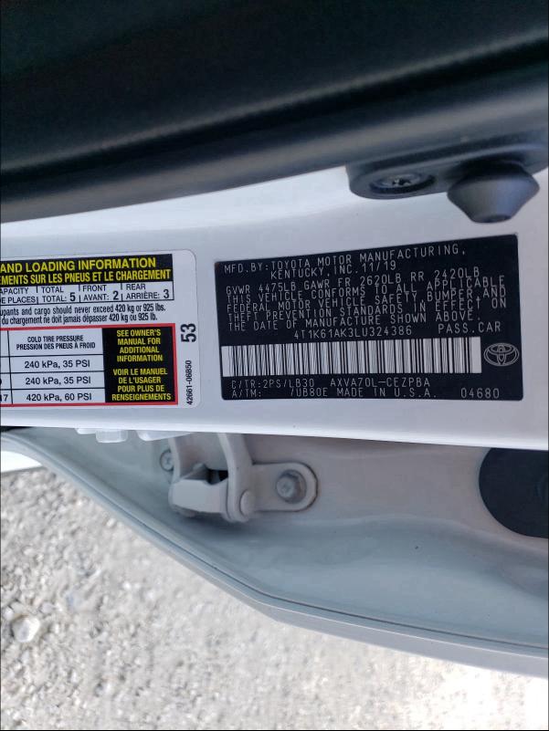 2020 TOYOTA CAMRY XSE 4T1K61AK3LU324386