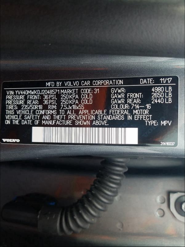 2018 VOLVO V60 CROSS YV440MWK0J2048571