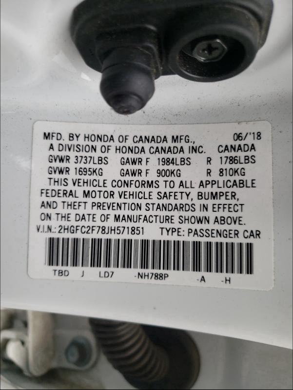 2018 HONDA CIVIC EX 2HGFC2F78JH571851