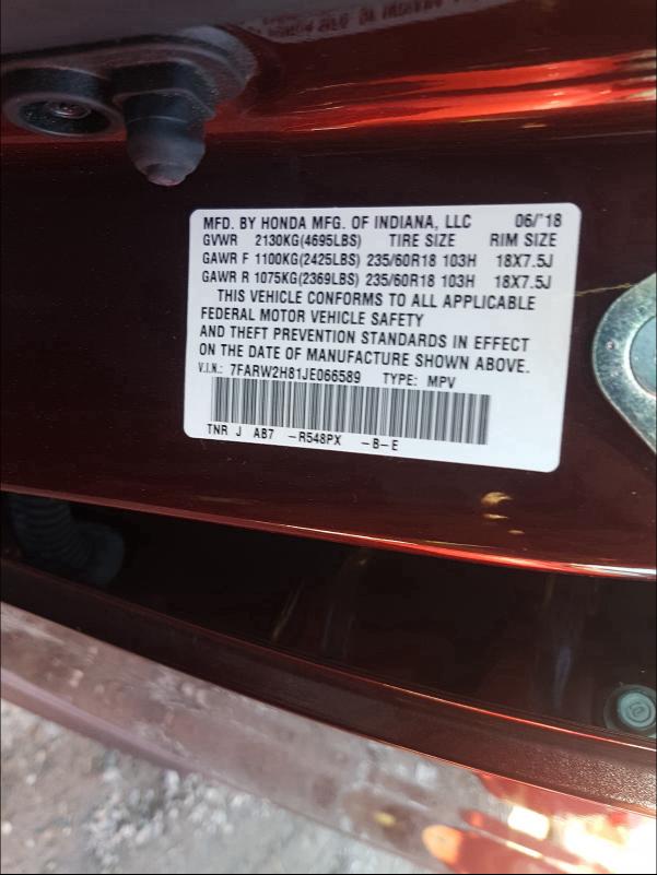 2018 HONDA CR-V EXL 7FARW2H81JE066589