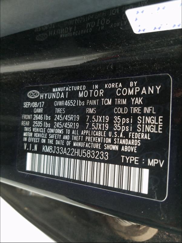 2017 HYUNDAI TUCSON LIM KM8J33A22HU583233