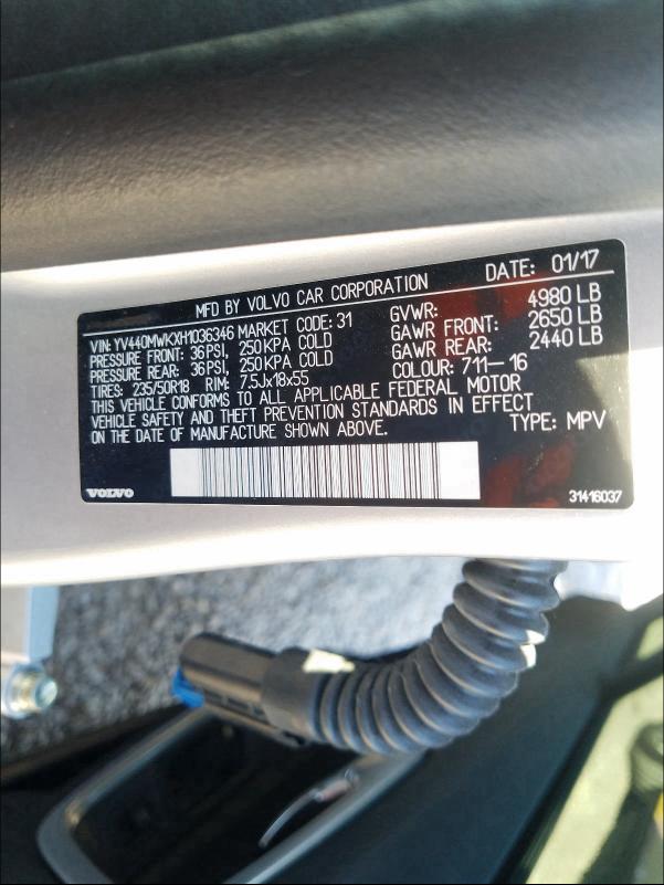 2017 VOLVO V60 CROSS YV440MWKXH1036346