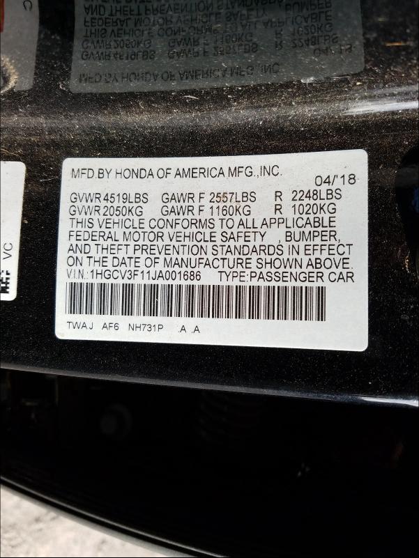 2018 HONDA ACCORD HYB 1HGCV3F11JA001686
