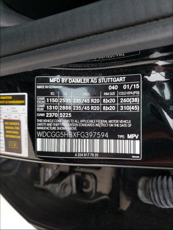 2015 MERCEDES-BENZ GLK 350 WDCGG5HBXFG397594