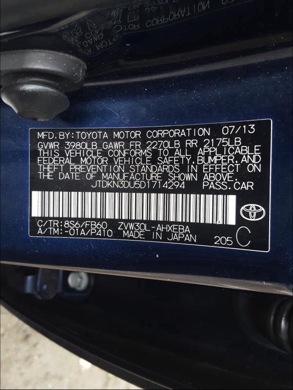 JTDKN3DU5D1714294 2013 Toyota Prius 1.8L