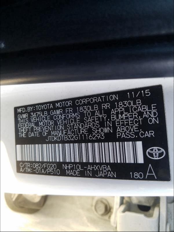 2016 TOYOTA PRIUS C JTDKDTB32G1116293