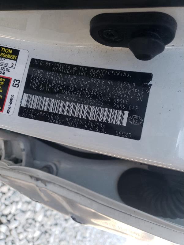 2020 TOYOTA CAMRY XSE 4T1K61AK3LU363155