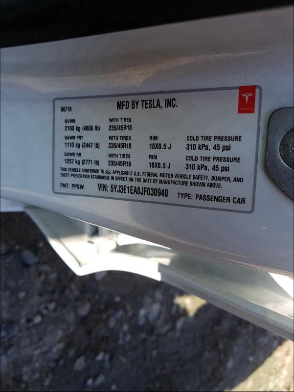 2018 TESLA MODEL 3 5YJ3E1EA8JF030940