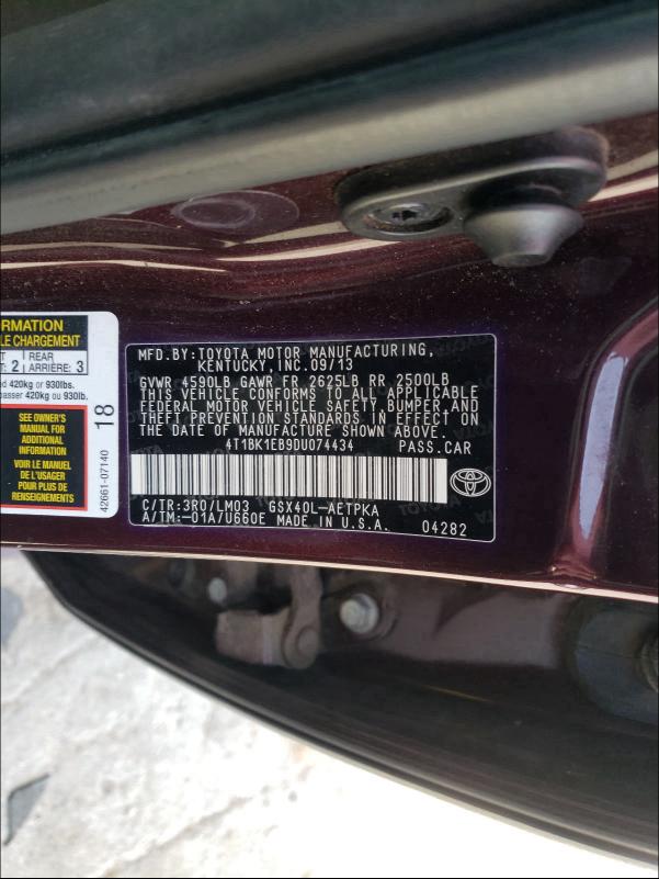 2013 TOYOTA AVALON BAS 4T1BK1EB9DU074434