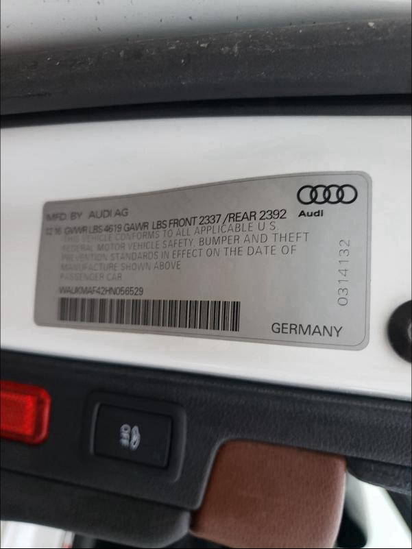 2017 AUDI A4 ULTRA P WAUKMAF42HN056529