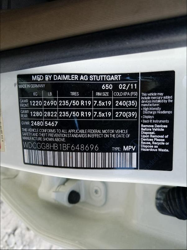 2011 MERCEDES-BENZ GLK 350 4M WDCGG8HB1BF648696