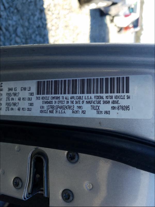 2010 DODGE RAM 1500 1D7RB1GP4AS247012