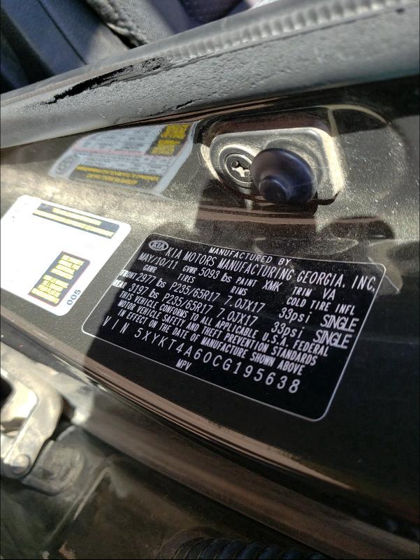 2012 KIA SORENTO BA 5XYKT4A60CG195638