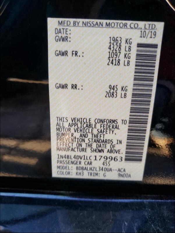 2020 NISSAN ALTIMA SV 1N4BL4DV1LC179963