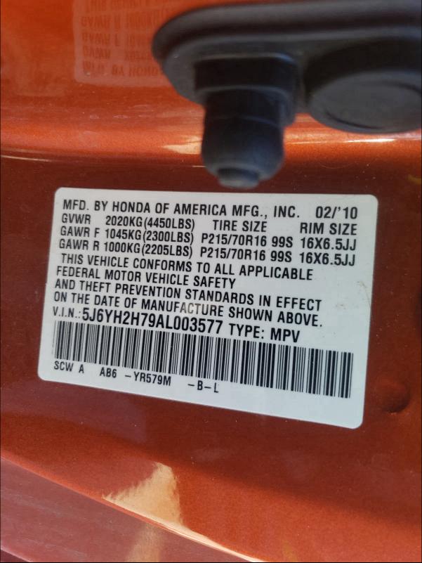 2010 HONDA ELEMENT EX 5J6YH2H79AL003577