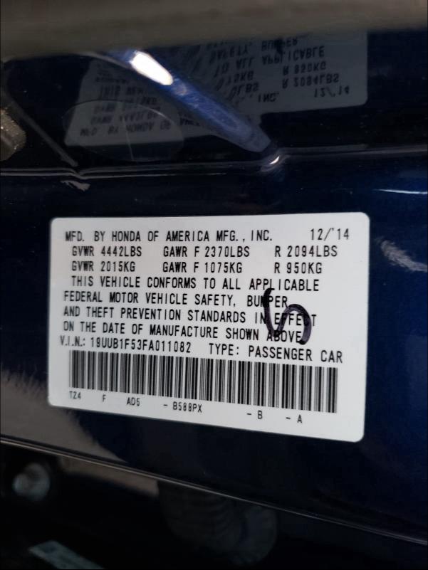 2015 ACURA TLX TECH 19UUB1F53FA011082