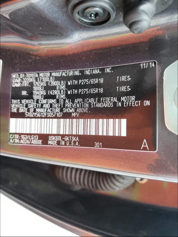 2015 TOYOTA SEQUOIA SR 5TDZY5G12FS057107