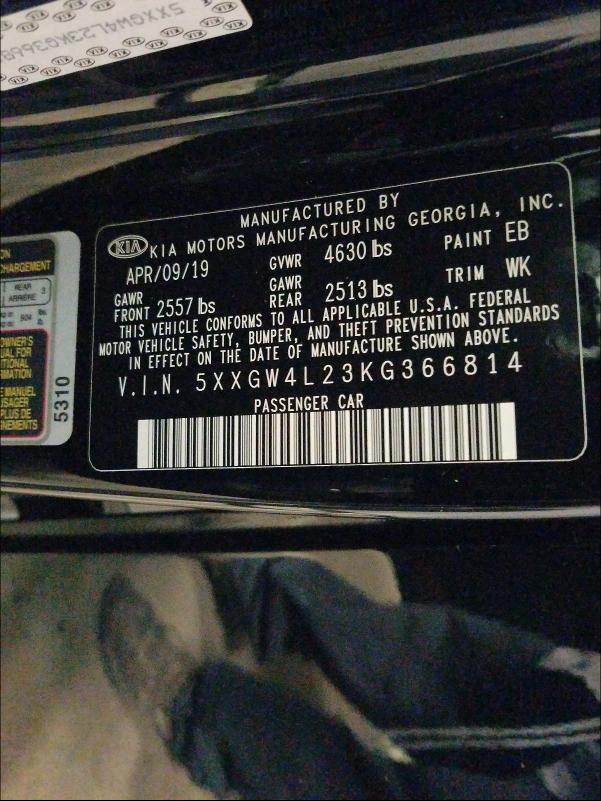 2019 KIA OPTIMA SX 5XXGW4L23KG366814