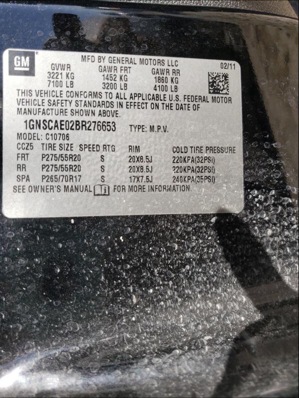 1GNSCAE02BR276653 2011 Chevrolet Tahoe C150 5.3L