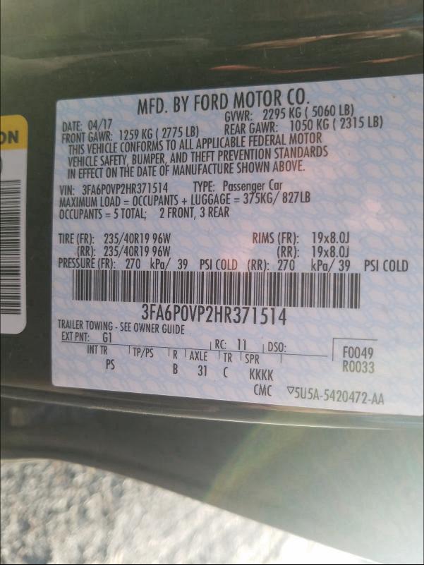 2017 FORD FUSION SPO 3FA6P0VP2HR371514