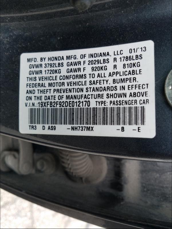 2013 HONDA CIVIC EXL 19XFB2F92DE012170