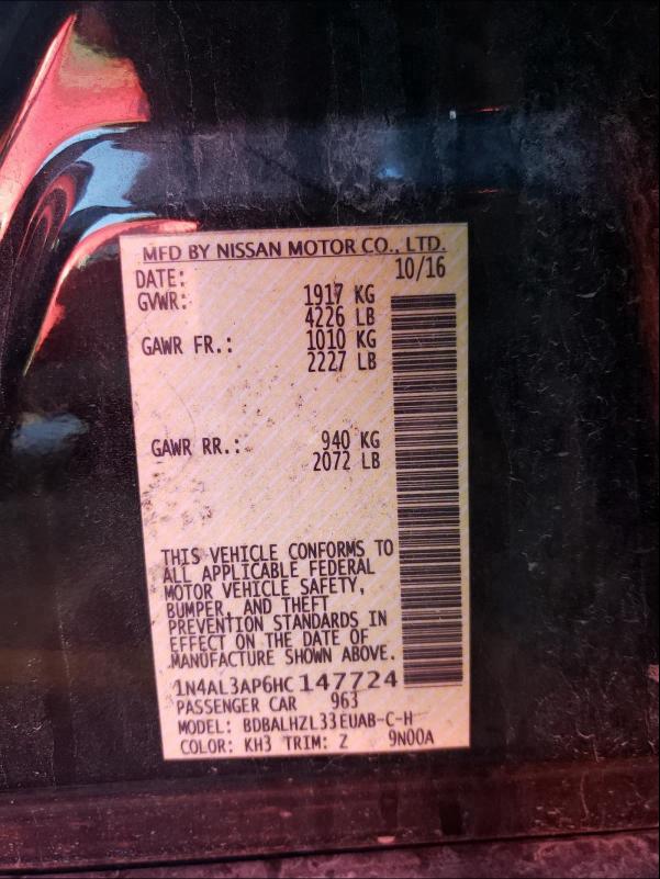 2017 NISSAN ALTIMA SR 1N4AL3AP6HC147724