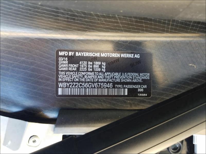 VIN WBY2Z2C56GV675946 2016 BMW I8 no.10