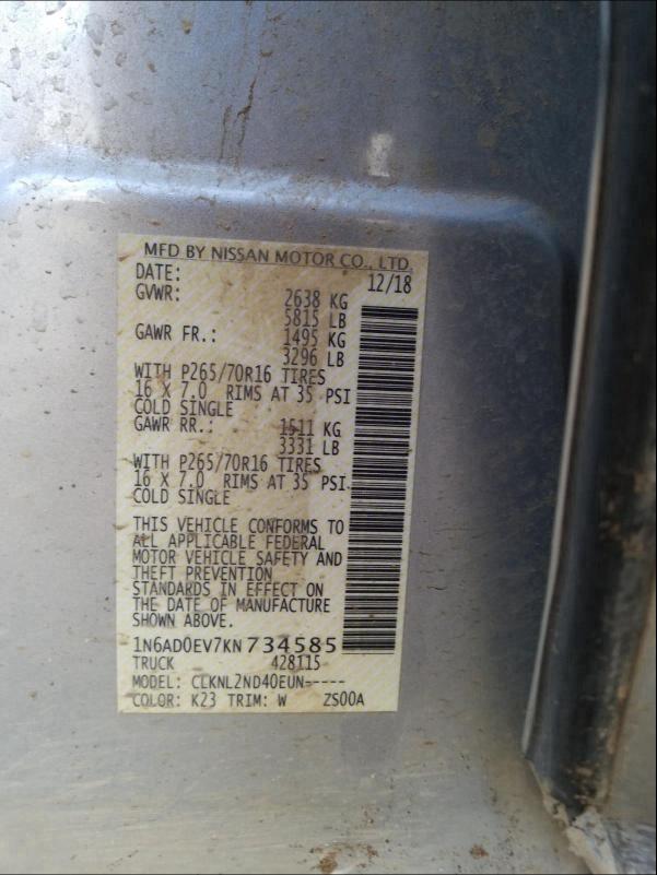 2019 NISSAN FRONTIER S 1N6AD0EV7KN734585