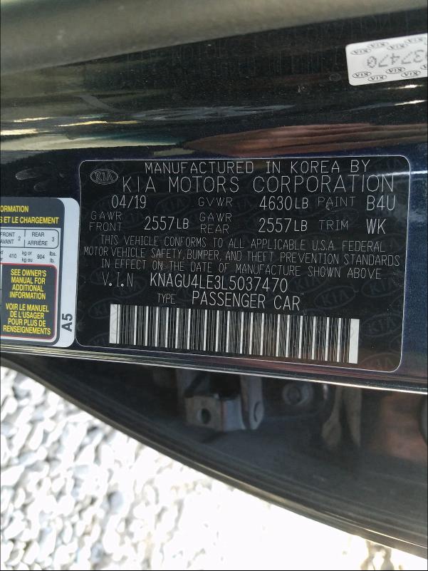 2020 KIA OPTIMA HYB KNAGU4LE3L5037470