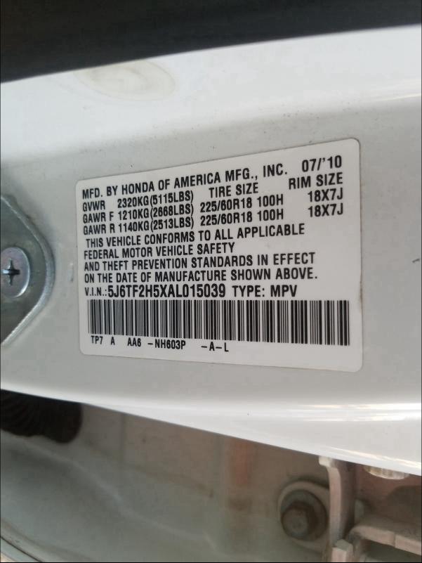 2010 HONDA ACCORD CRO 5J6TF2H5XAL015039