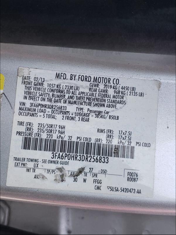 3FA6P0HR3DR256833 Ford Fusion Se 2013. Фото: 9