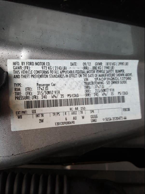 2013 FORD FOCUS 1FADP3N26DL137060
