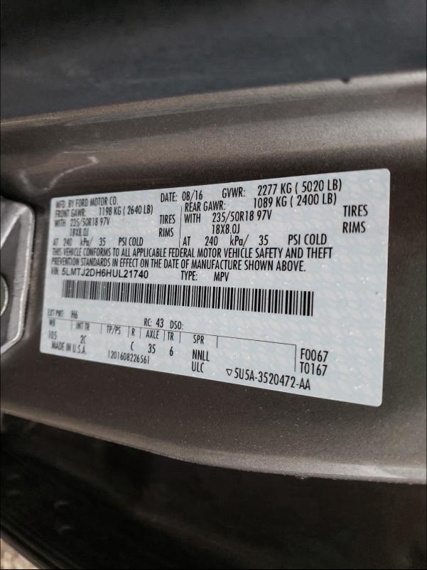 2017 LINCOLN MKC SELECT 5LMTJ2DH6HUL21740